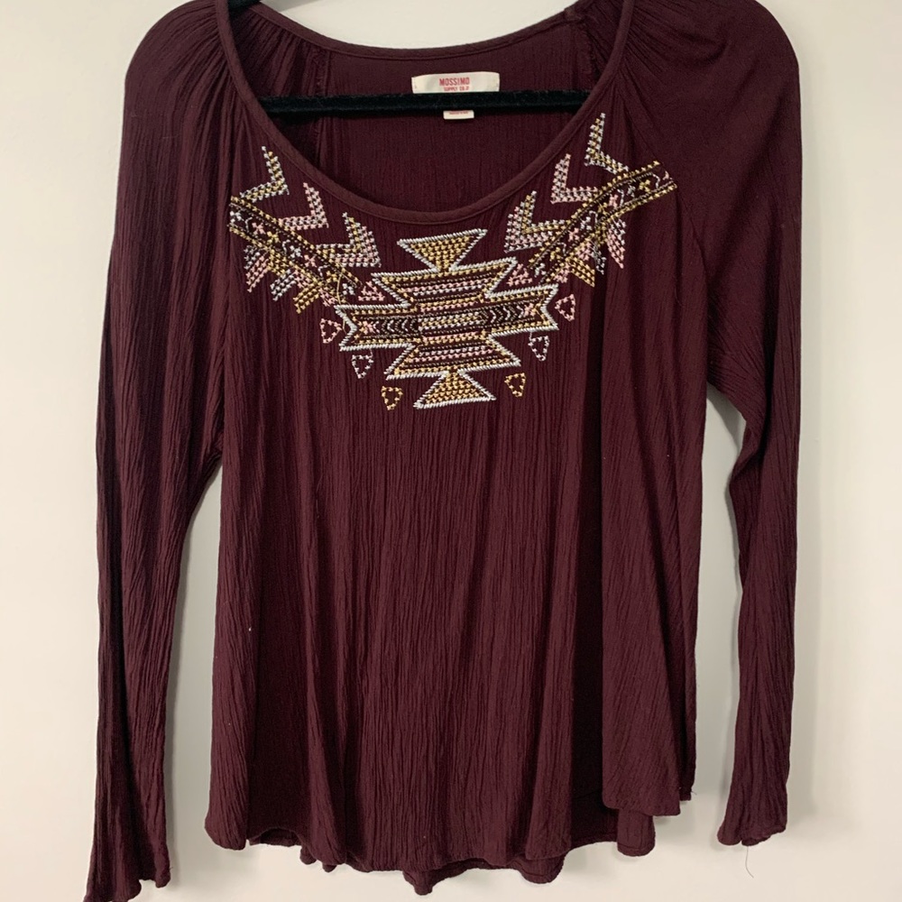 Beaded Maroon Long Sleeve Top